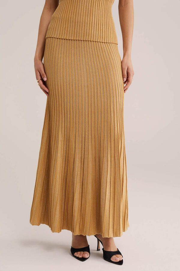 WE Fashion maxi rok met lurex oker
