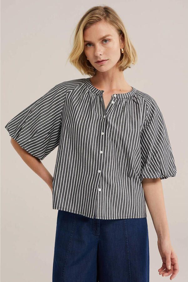WE Fashion metaal gestreepte blouse zwart