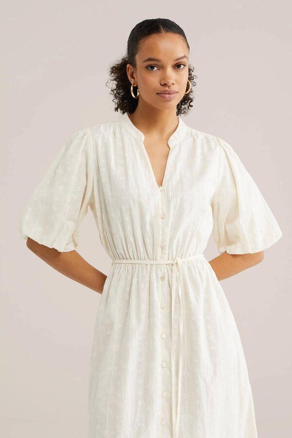 WE Fashion midi jurk broderie ecru