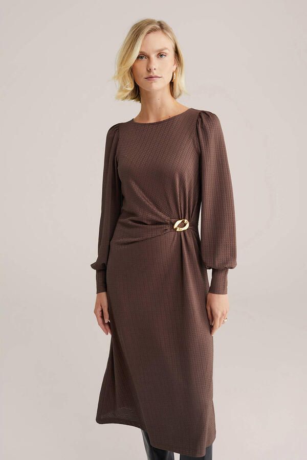 WE Fashion midi jurk donkerbruin
