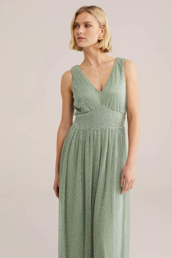 WE Fashion midi jurk met glitter lichtgroen