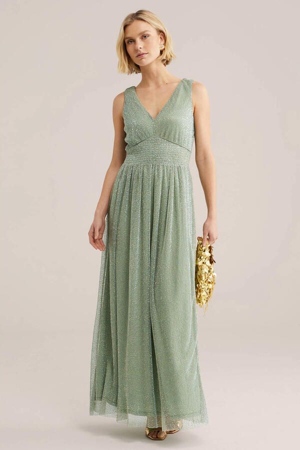 WE Fashion midi jurk met glitter lichtgroen - Foto 3