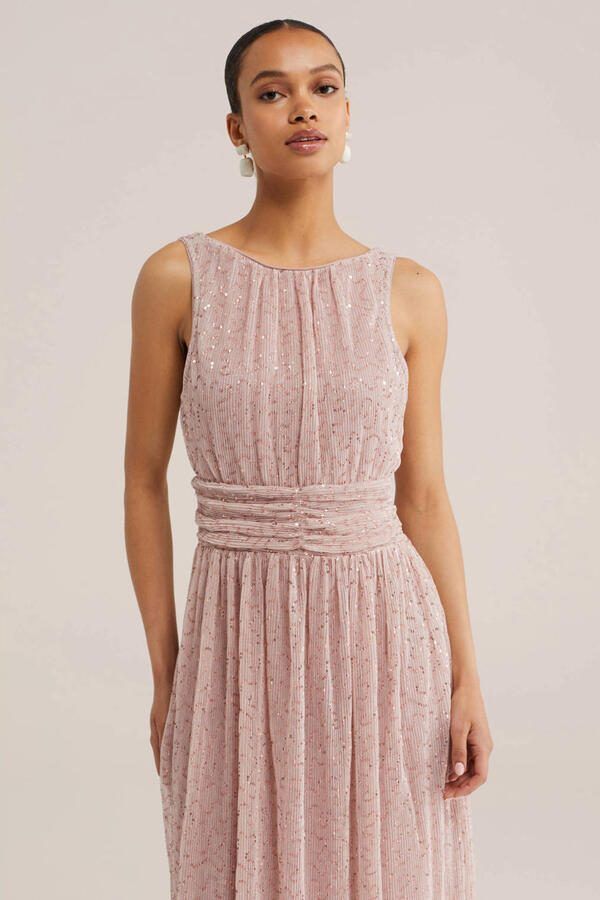 WE Fashion midi jurk met glitter lichtroze