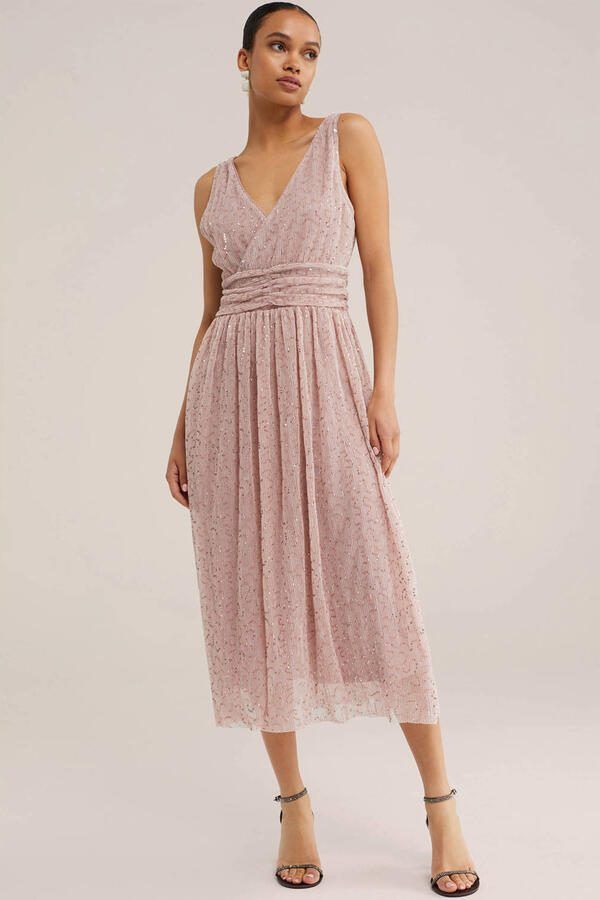WE Fashion midi jurk met glitter lichtroze - Foto 3