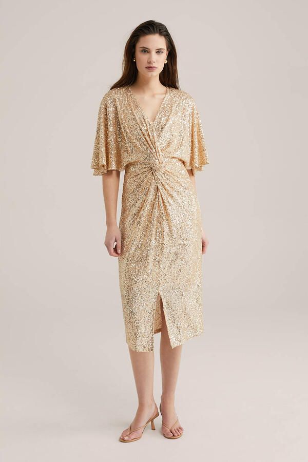 WE Fashion midi jurk met pailletten goud