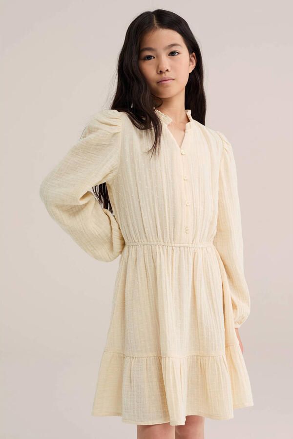 WE Fashion midi jurk met plooien beige