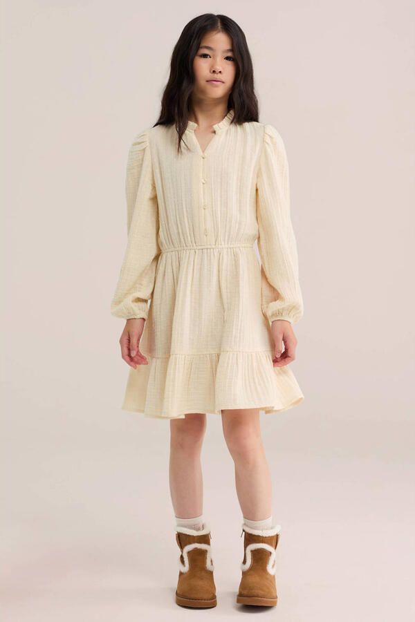 WE Fashion midi jurk met plooien beige - Foto 3