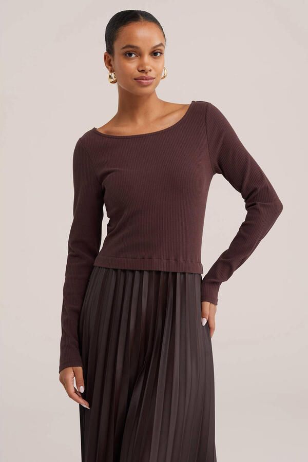 WE Fashion midi jurk met plooien bruin
