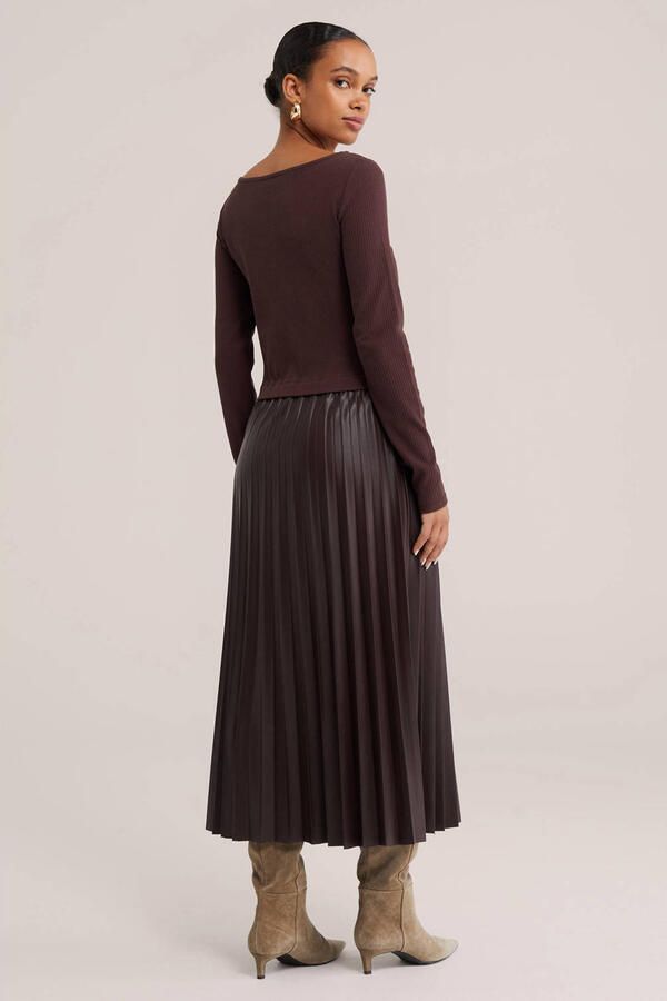 WE Fashion midi jurk met plooien bruin - Foto 3