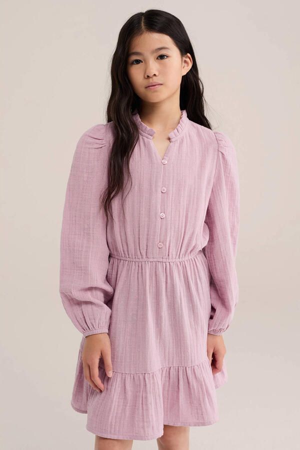 WE Fashion midi jurk met plooien roze