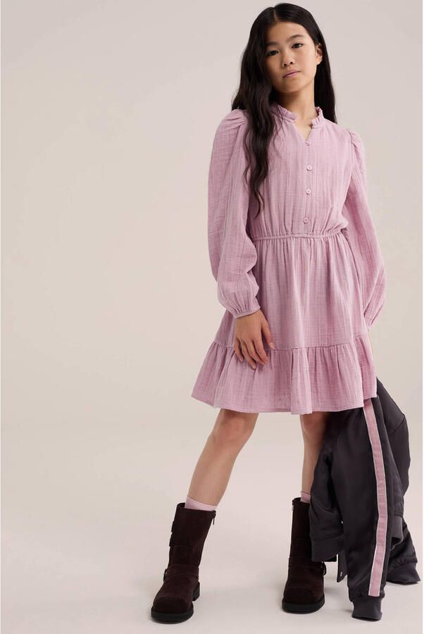 WE Fashion midi jurk met plooien roze - Foto 2