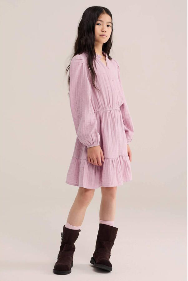 WE Fashion midi jurk met plooien roze - Foto 3