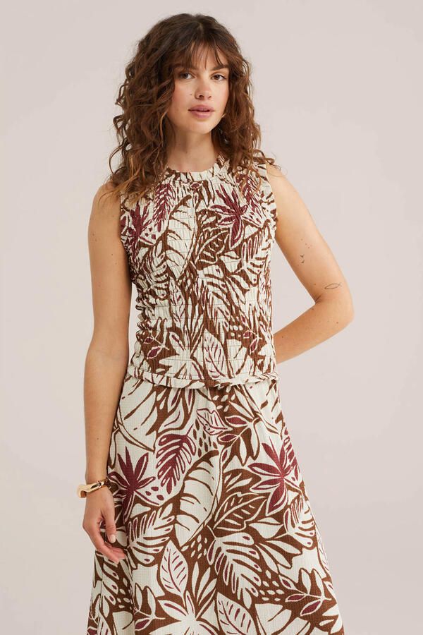 WE Fashion midi jurk met print bruin