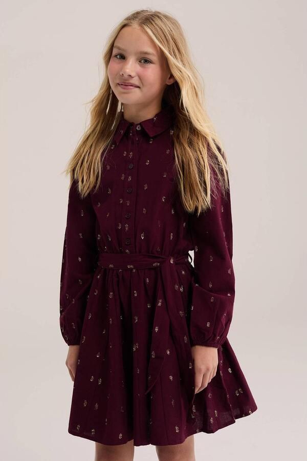 WE Fashion midi jurk met print donkerrood goud