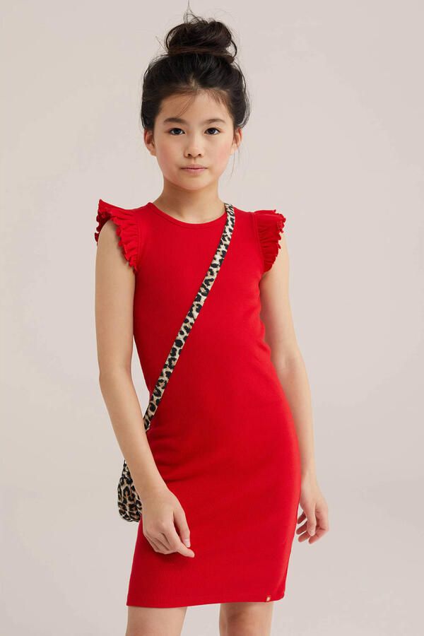 WE Fashion midi jurk rib gebreid rood