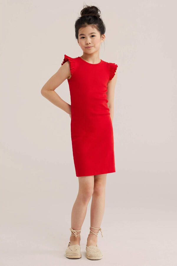 WE Fashion midi jurk rib gebreid rood - Foto 3