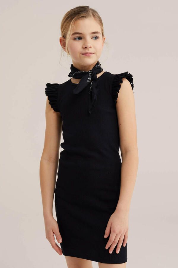 WE Fashion midi jurk rib gebreid zwart