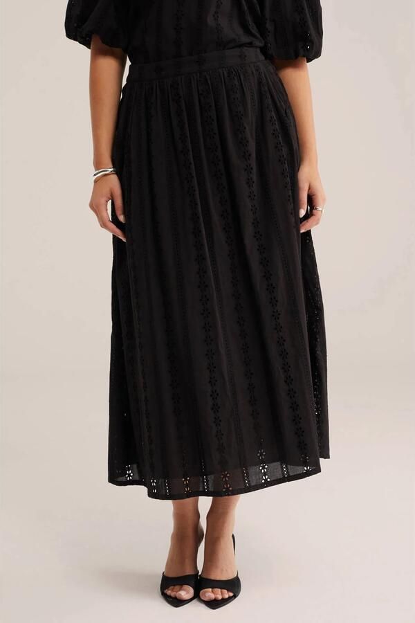 WE Fashion midi rok broderie zwart