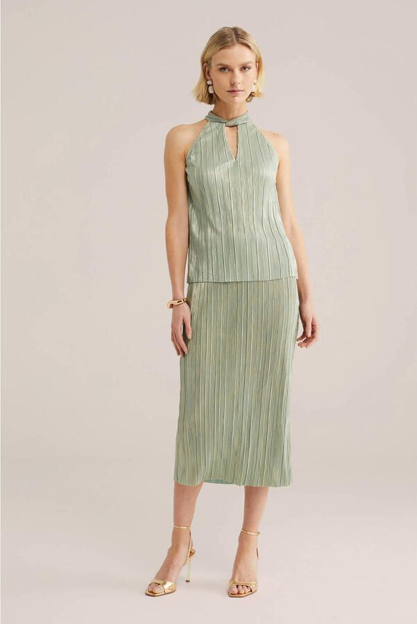 WE Fashion midi rok met lurex lichtgroen - Foto 2