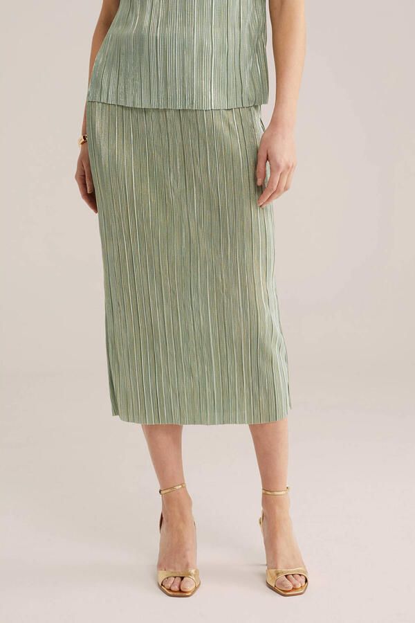 WE Fashion midi rok met lurex lichtgroen