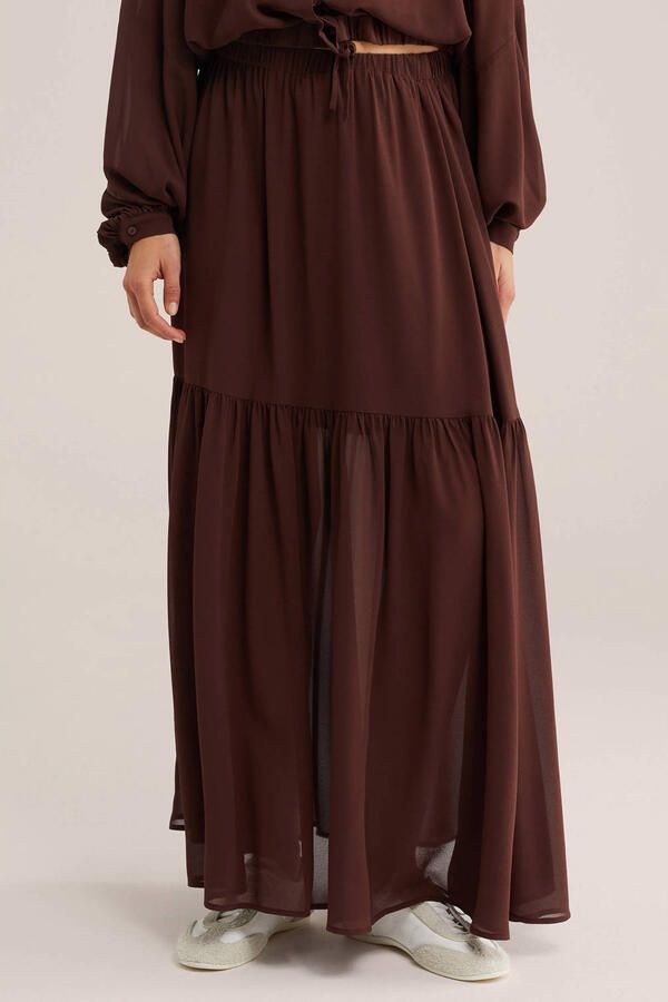 WE Fashion midi rok met ruches bruin