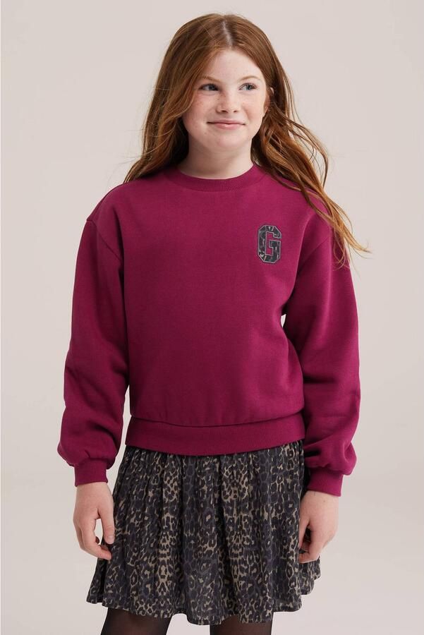 WE Fashion midi sweatjurk met panterprint roze grijs Meisjes Katoen Ronde hals