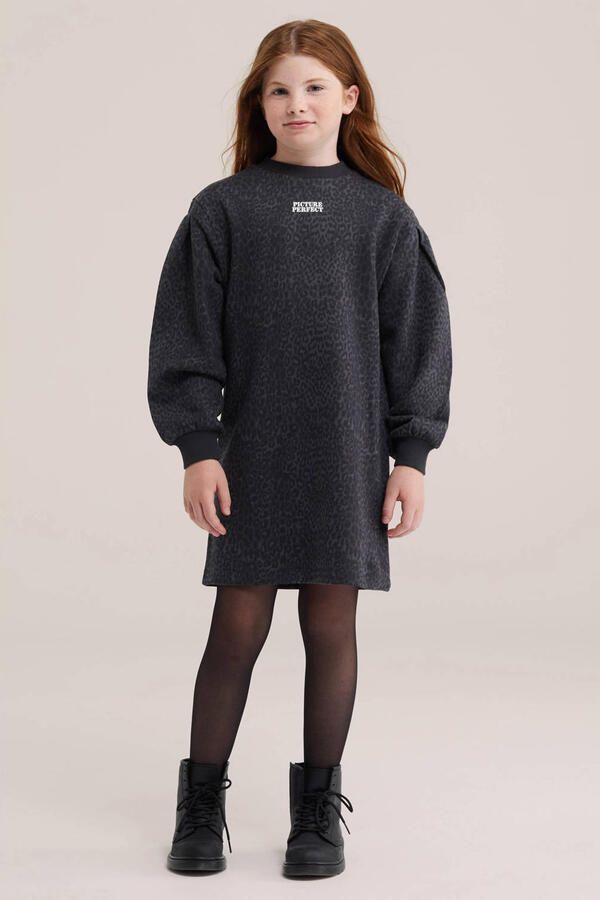 WE Fashion midi sweatjurk met panterprint zwart grijs - Foto 2