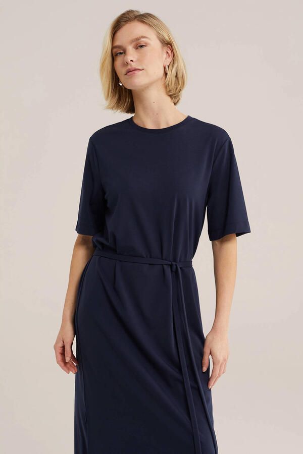 WE Fashion midi zomerjurk donkerblauw