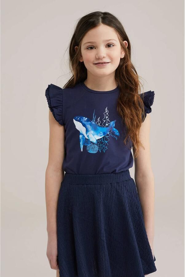 WE Fashion mouwloze top donkerblauw met pailletten