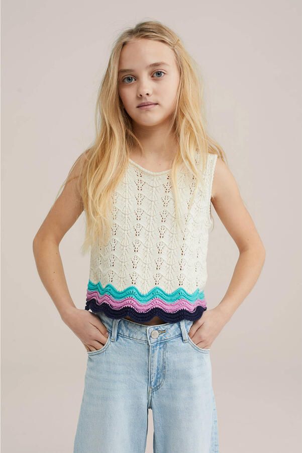 WE Fashion mouwloze top ecru ajour