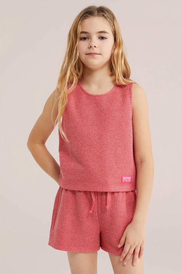 WE Fashion mouwloze top grof gebreid rood