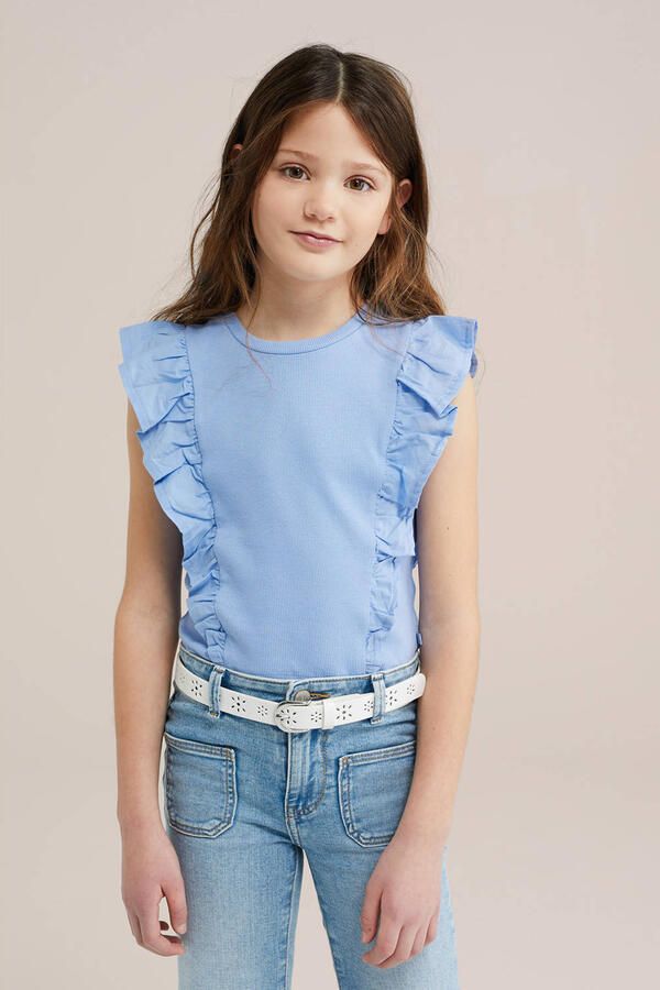 WE Fashion mouwloze top lichtblauw rib gebreid - Foto 1