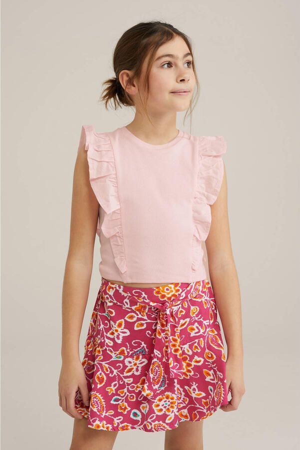 WE Fashion mouwloze top lichtroze rib gebreid
