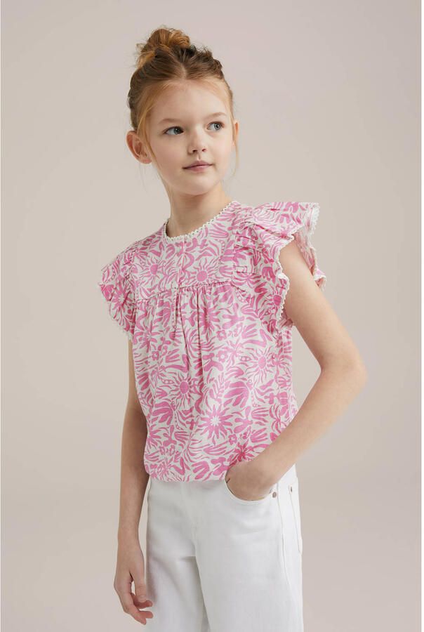 WE Fashion mouwloze top lichtroze wit broderie