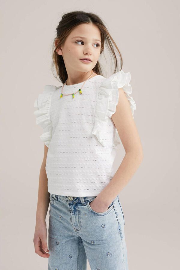 WE Fashion mouwloze top wit broderie