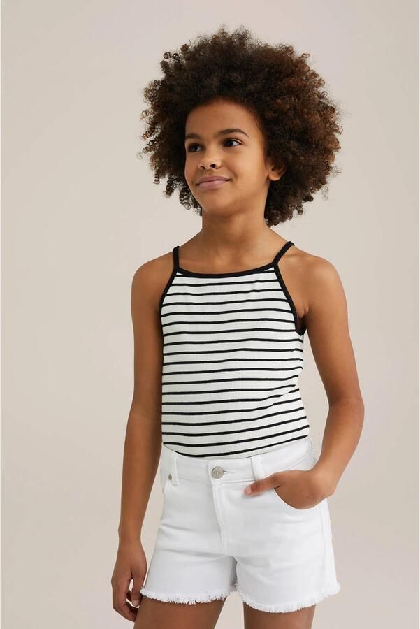 WE Fashion mouwloze top zwart rib gebreid