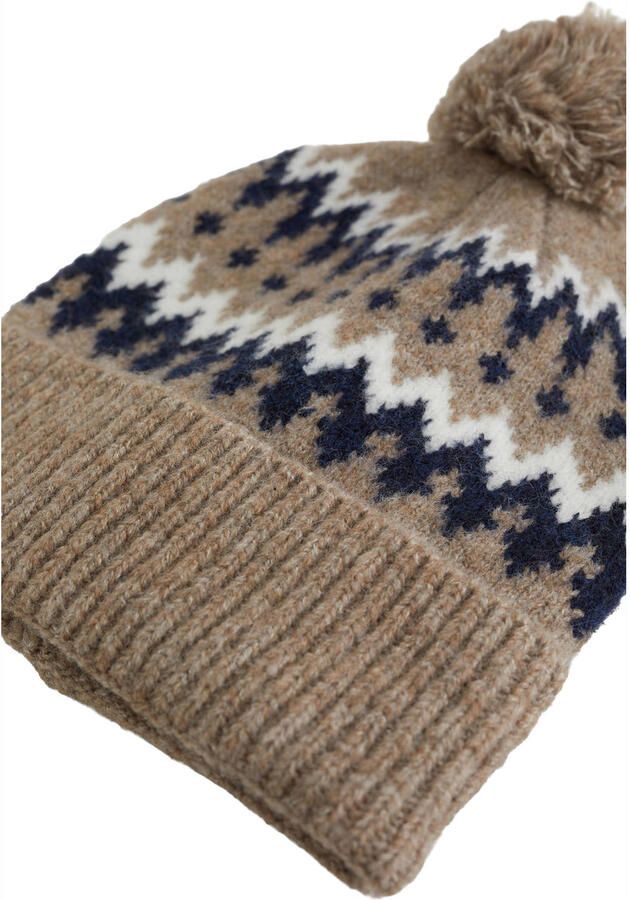 WE Fashion muts met wol pompons en print beige donkerblauw wit - Foto 2