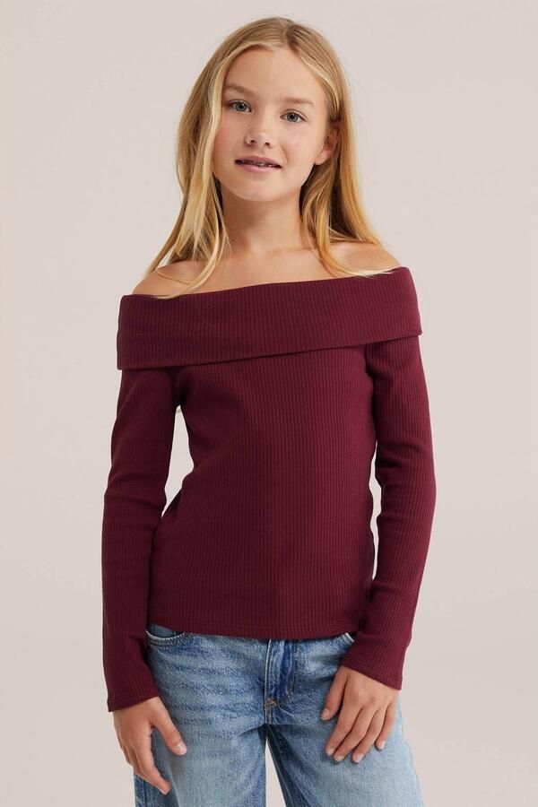 WE Fashion off shoulder gebreide top donkerrood