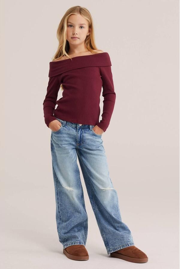 WE Fashion off shoulder gebreide top donkerrood - Foto 2