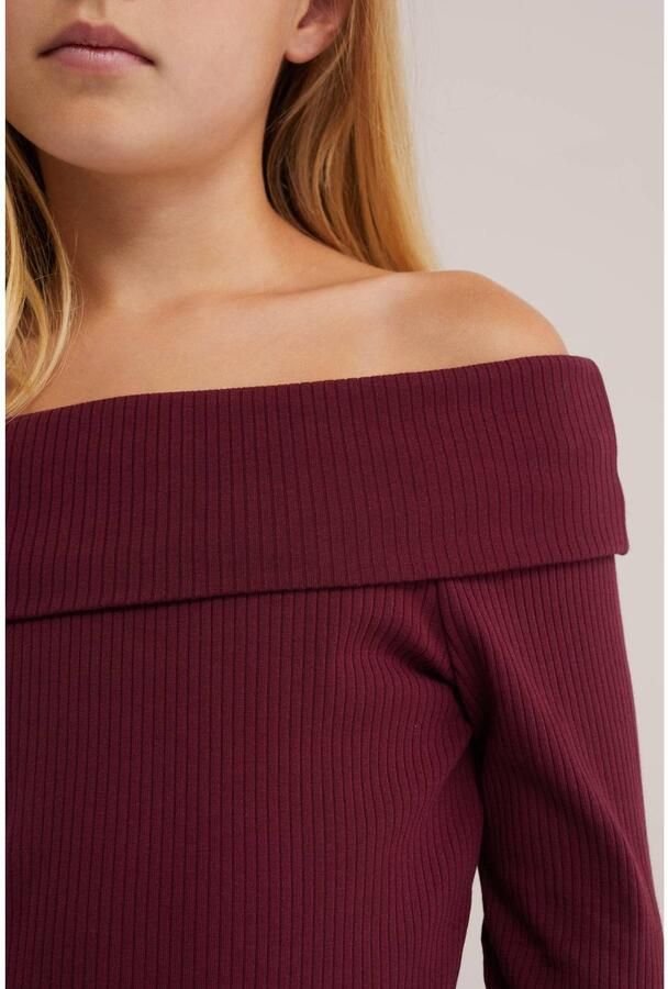 WE Fashion off shoulder gebreide top donkerrood Effen - Foto 2