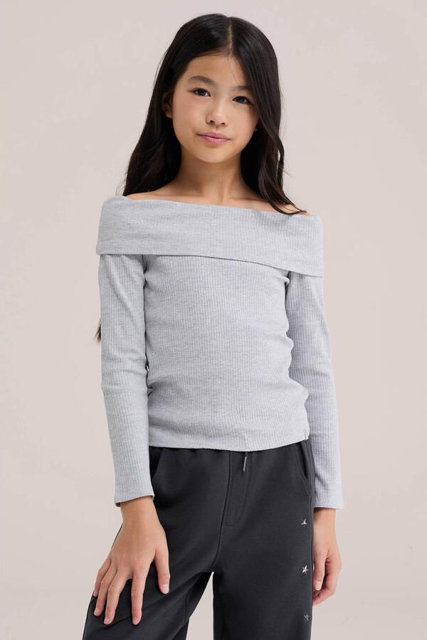 WE Fashion off shoulder gebreide top grijs