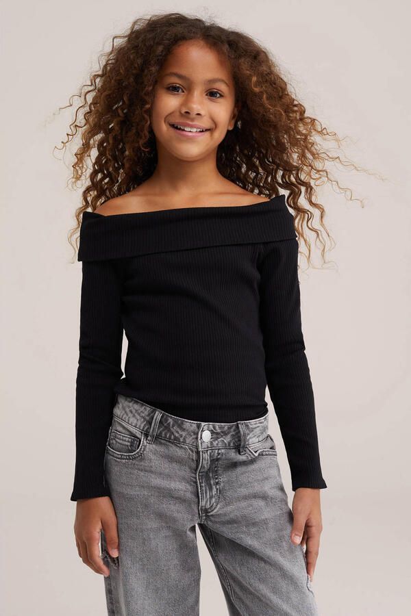 WE Fashion off shoulder gebreide top zwart