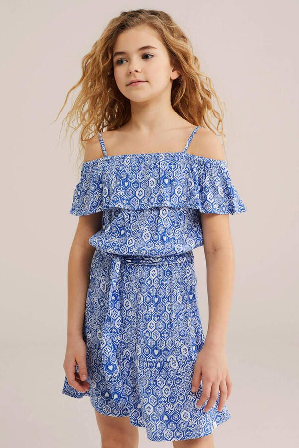 WE Fashion off shoulder jurk blauw
