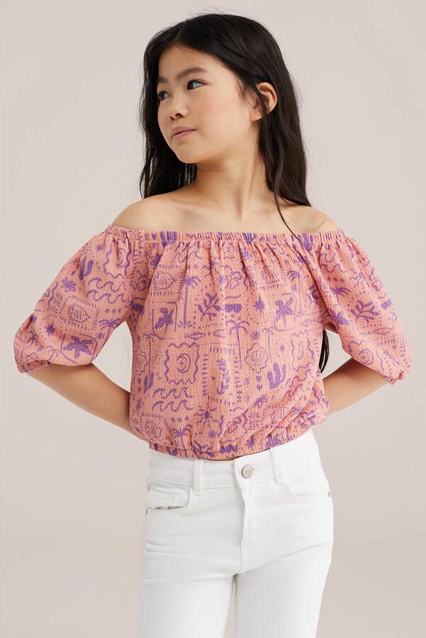 WE Fashion off shoulder top roze paars