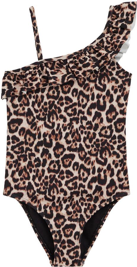 WE Fashion one shoulder badpak met ruches en panterprint beige bruin - Foto 3