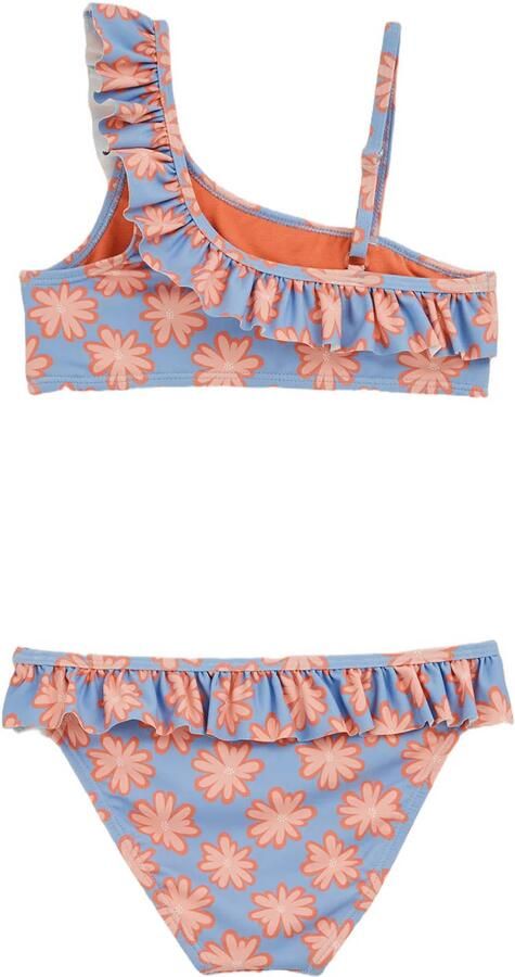 WE Fashion one shoulder bikini met ruches blauw roze - Foto 3
