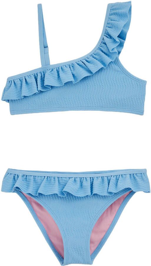 WE Fashion one shoulder bikini met ruches lichtblauw