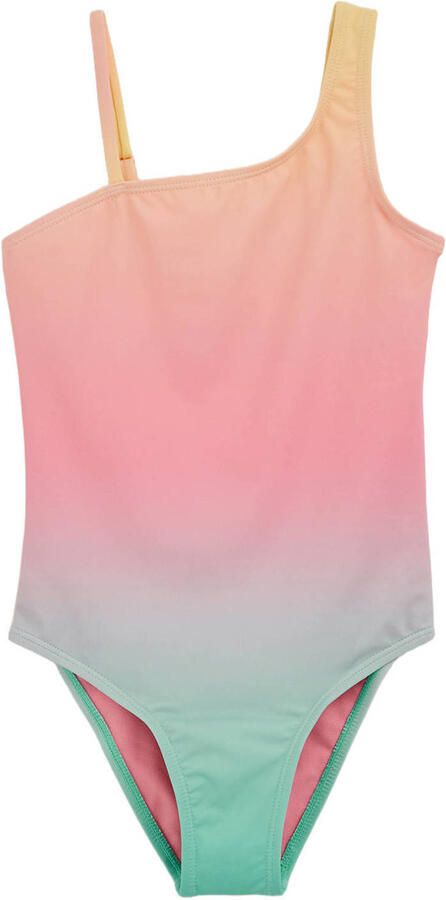 WE Fashion one shoulder bikini oranje roze groen