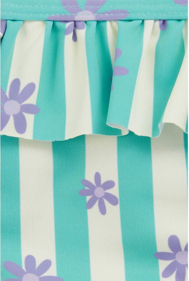 WE Fashion one shoulder gebloemde bikini met ruches turquoise Blauw Meisjes Polyester - Foto 2
