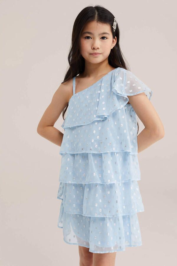 WE Fashion one shoulder jurk lichtblauw
